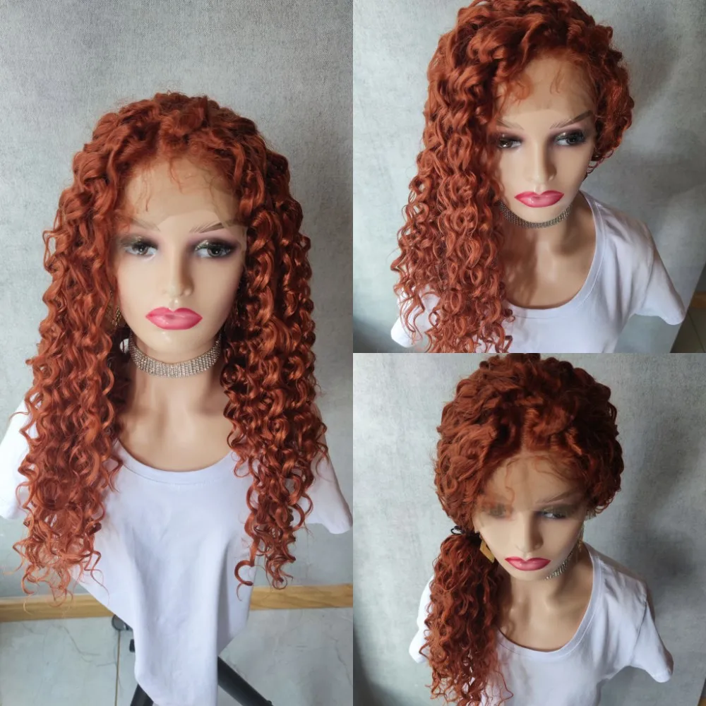 Имбирные/медные красные парики кудрявые синтетические кружевные передние для