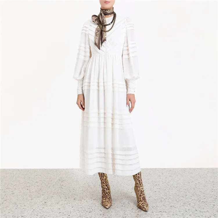 Прямая поставка женский цельный белый платье 2019 круглый вырез втулка в горошек с