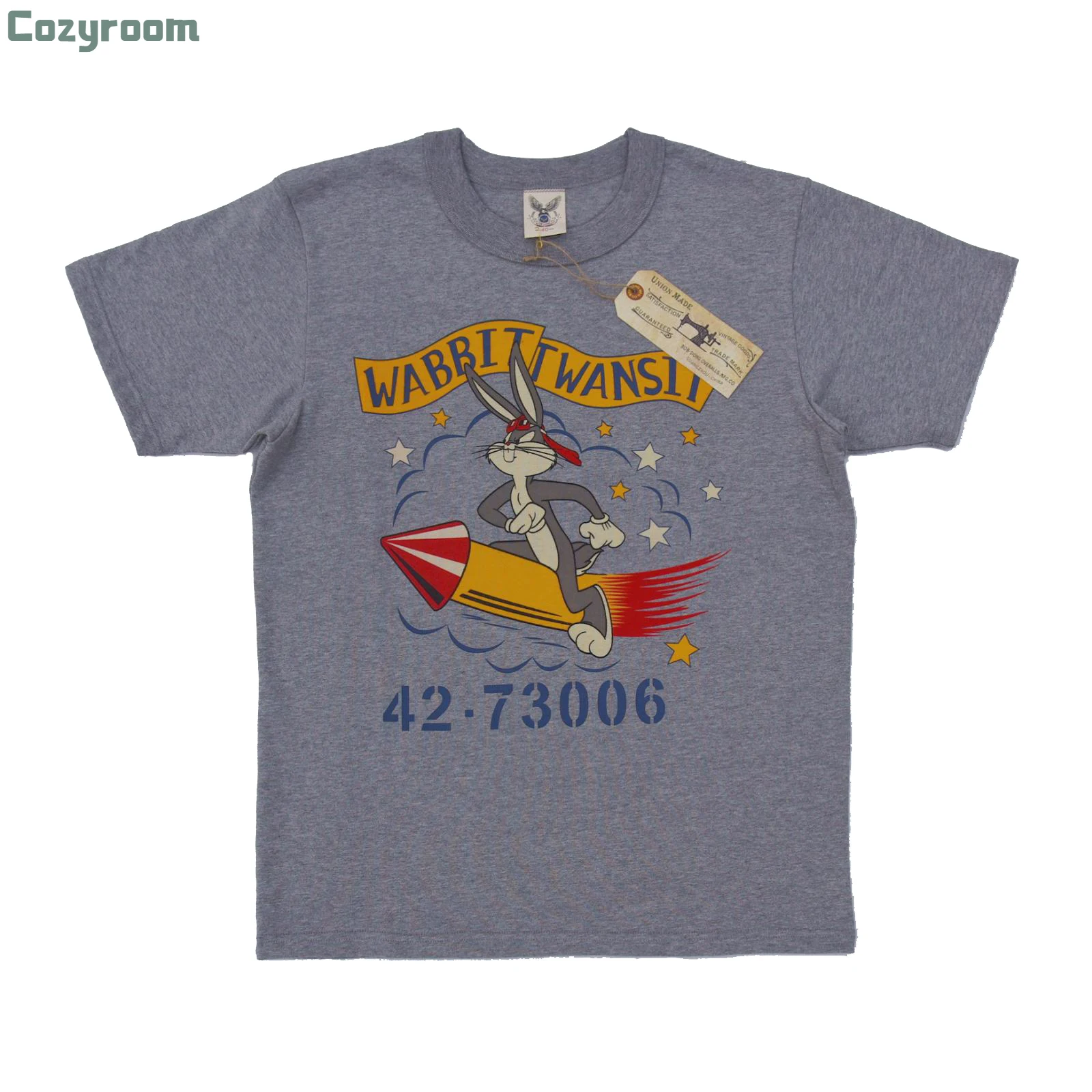 

Cozyroom Military Cartoon Tee Shirts Summer 300g Heavyweight Crewneck Men T-Shirts