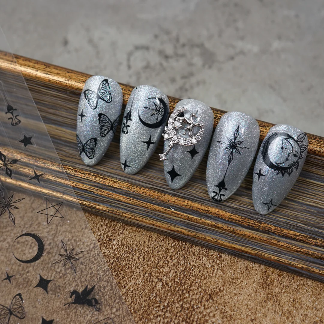 Наклейки с Луной круглые высококачественные 3d наклейки для ногтей гравировкой