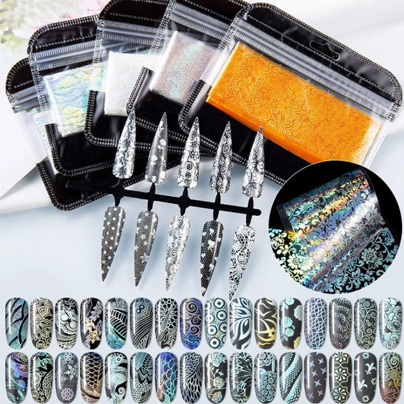 

16 листов наклеек для дизайна ногтей s, фольга, лазерные блестящие смешанные красивые Типсы, наклейка, рукоделие, украшения для ногтей своими ...