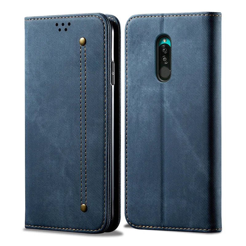 Blue Чехол-книжка в стиле ретро для Xiaomi Redmi 8 Redmi 8A, чехол из джинсовой ткани с подставкой и бумажником, задняя крышка для Redmi 7 7A, Fundas - Цвет: Blue