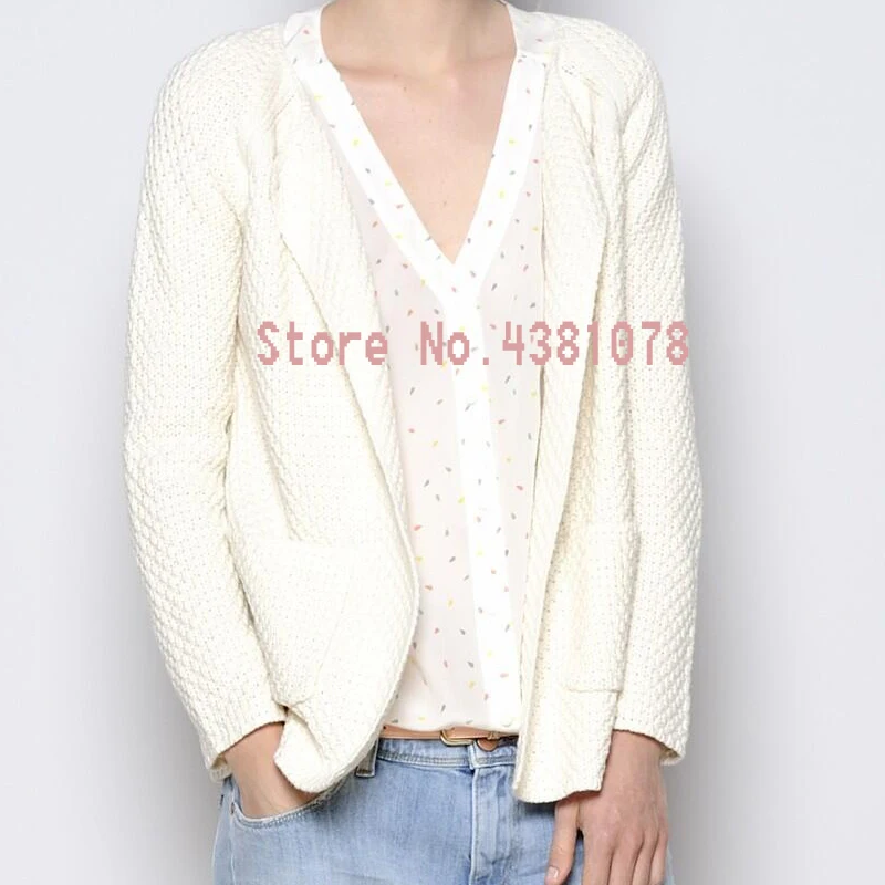 Французский демисезонный Белый Универсальный вязаный кардиган с длинными