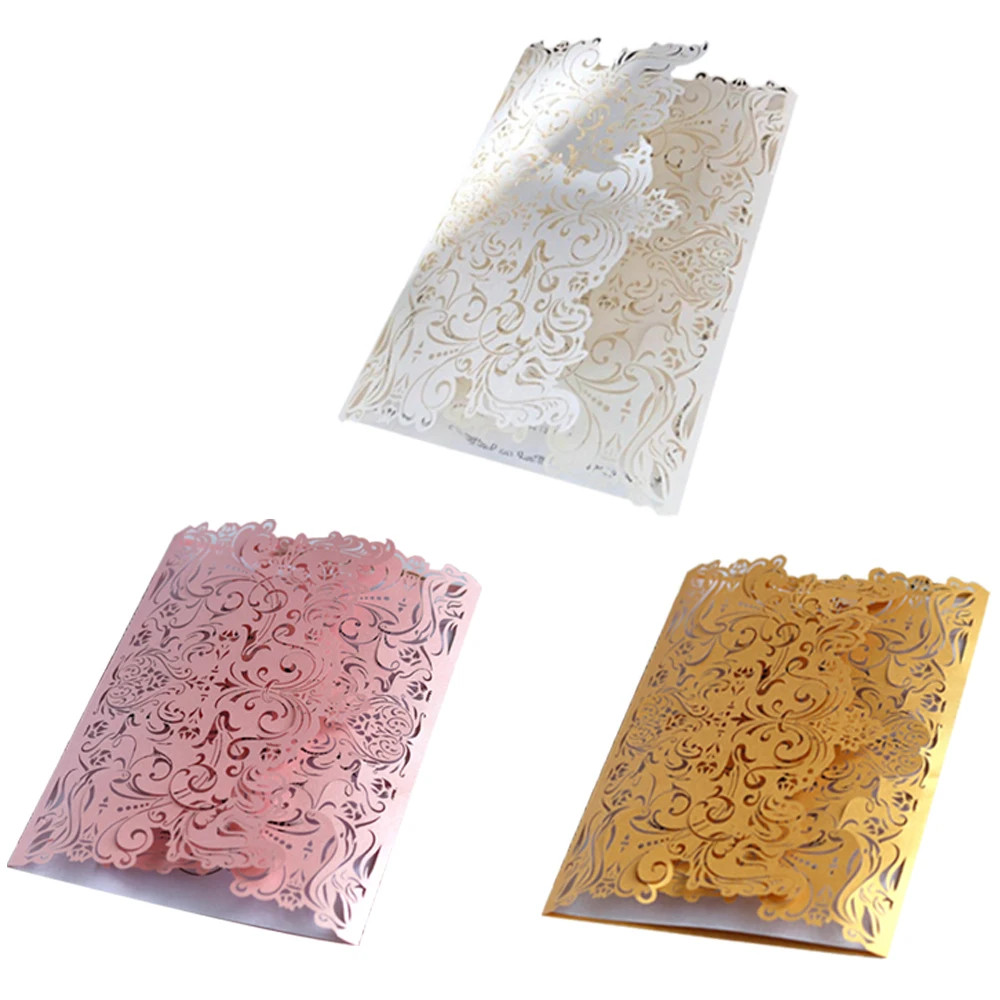 10pcs / lot White Hollow Laser Cut Wedding Invitations Elegant Engagement Invitation Card With Conveyor Belt Envelope Se | Дом и сад