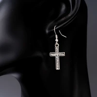 jaeeyin 2021 fashion fish hook cross cubic zircon dangle vintage silver color rhinestone earrings gift for women unisex