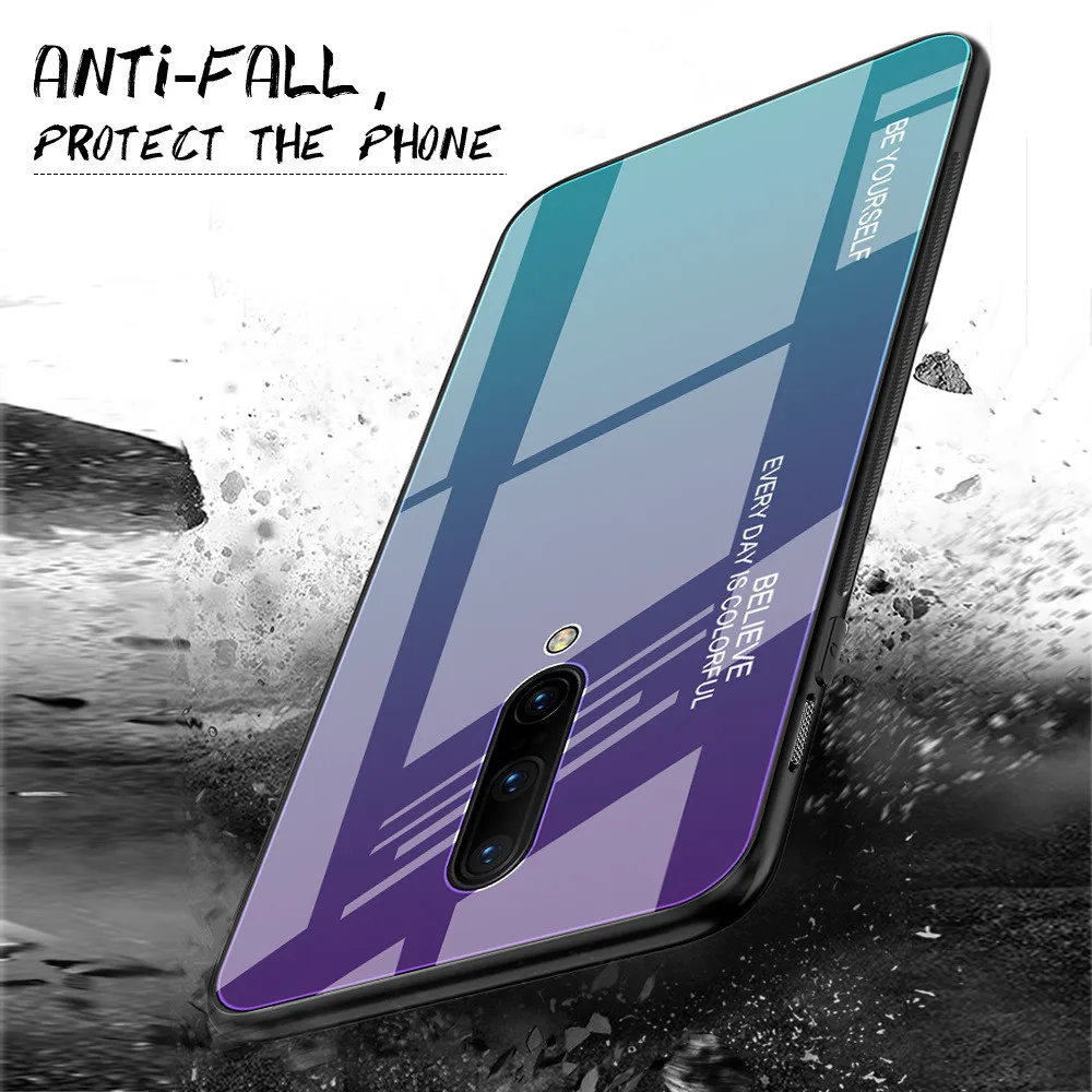 Чехол с градиентным стеклом для Oneplus 6T силиконовая рамка жесткое Стекло 9H задняя