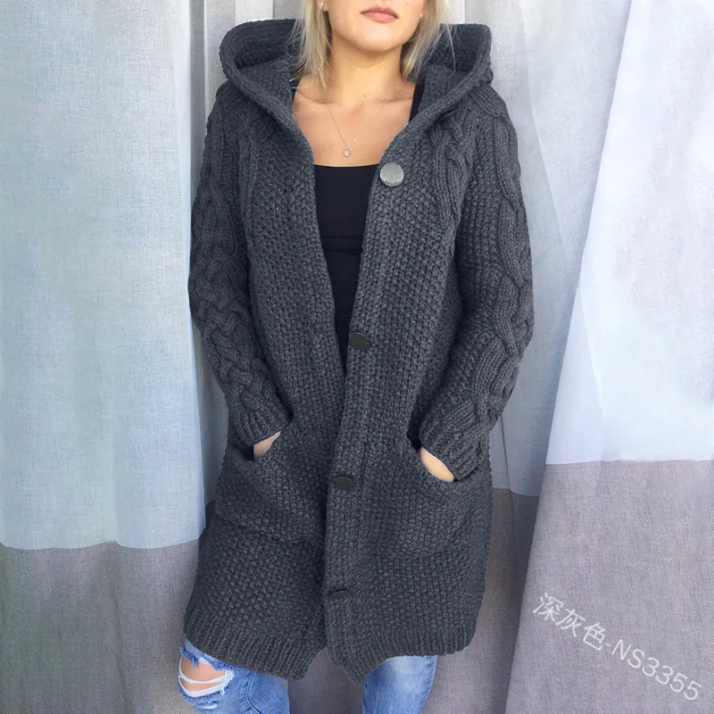 

Winter new hooded sweater womens single breasted slim knit jacket street hipster long sleeved jacket for women