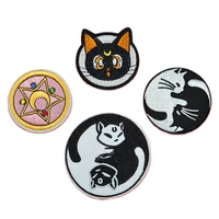 50pcslot round embroidery patch animal cat kitty black clothing decoration sewing accessory diy iron heat transfer applique