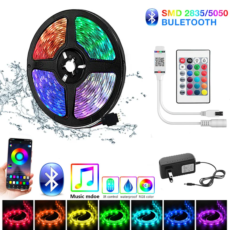

luces led strips lights rgb 5050 2835 Flexible Lamp 5M 10M Tape Diode DC12V Waterproof Bluetooth Control LED strip for room