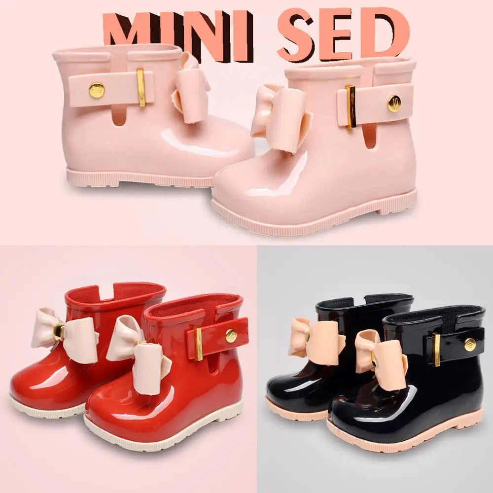Mini Melissa/сандалии для девочек; обувь с милым бантом; непромокаемые сапоги для девочек; Нескользящие непромокаемые сапоги для детей; водонепроницаемые резиновые сапоги; детская обувь