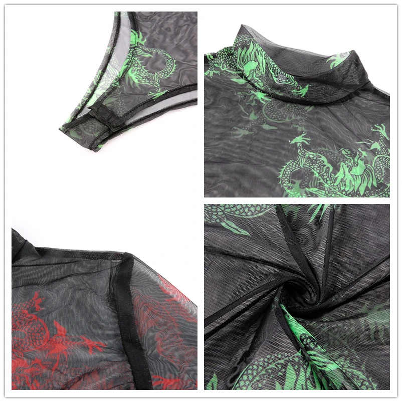 Imily сексуальный сетчатый женский боди с длинным рукавом и стоячим воротником