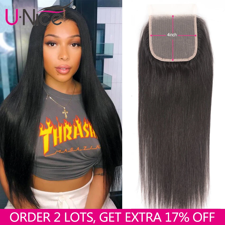 Волосы Unice 4X4 на шнурках бразильские прямые волосы предварительно выщипанные Remy