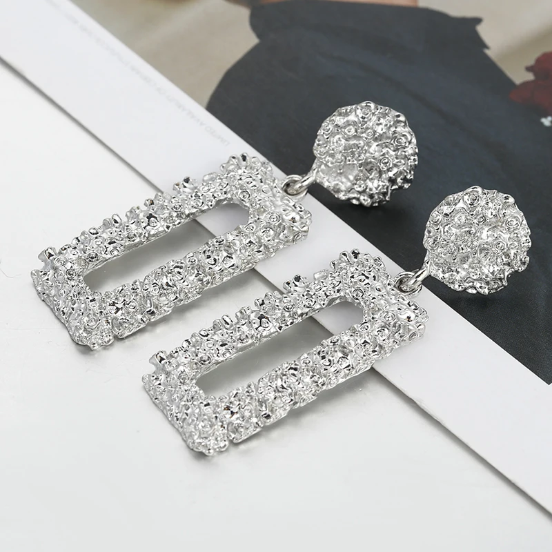 Silver AENSOA, розовое золото/серебро, прямоугольные серьги-капли из сплава, геометрические массивные матовые металлические серьги, свадебные ювелирные изделия - Окраска металла: Silver