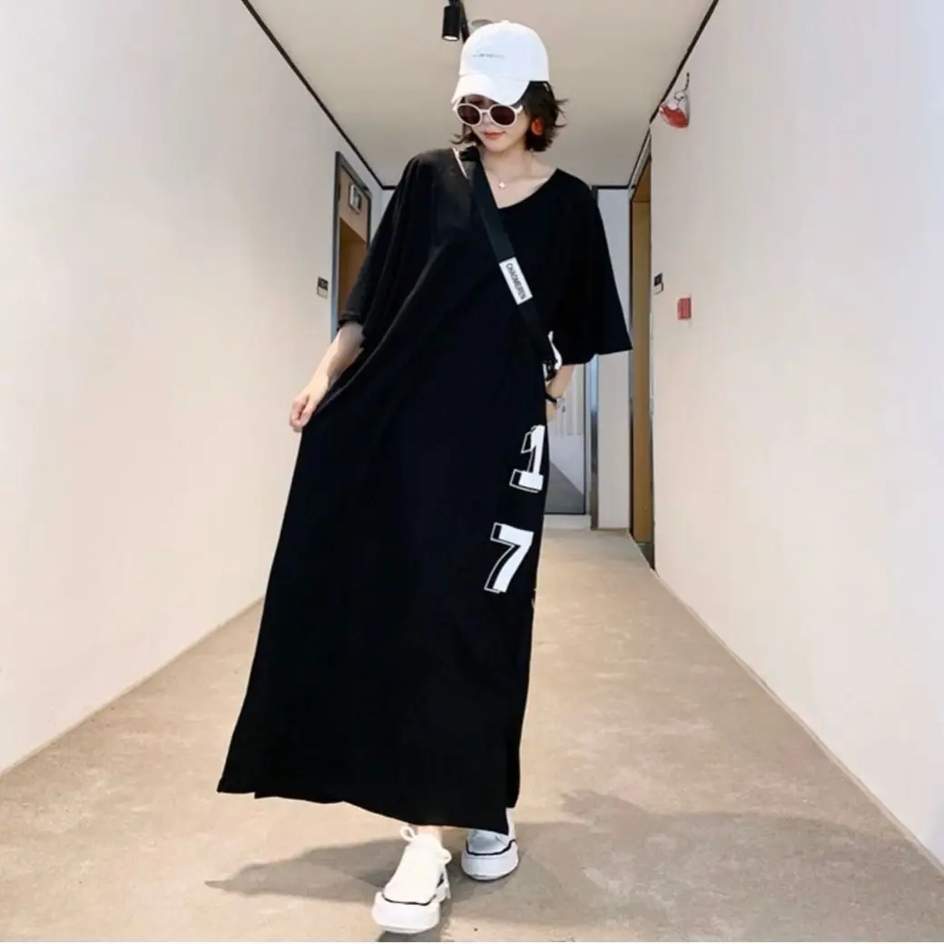 

Black Long Nightgown Women Modal Sleepwear Intimate Lingerie Plus Size Nightdress Nightwear Loose Casual Home Dressing Gown 5XL