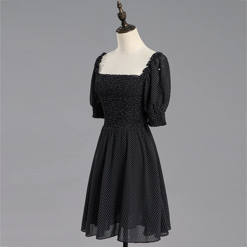 Polka Dot Summer Dress 2020 Square Collar Half Puff Sleeve Vacation Sexy Mini Tunic Women Sundress Robes Vestidos | Женская одежда