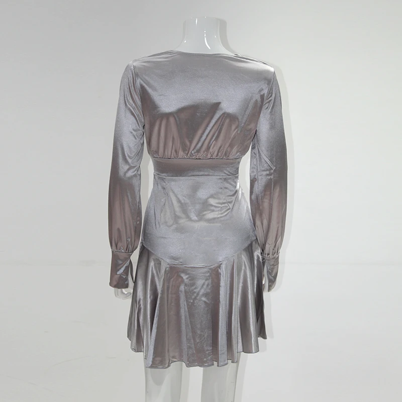 

2021 Autumn Winter Dress Women Sexy V Neck Long Puff Sleeve Female Dresses Fashion Solid Partywear Dress Women Vestidos Robes