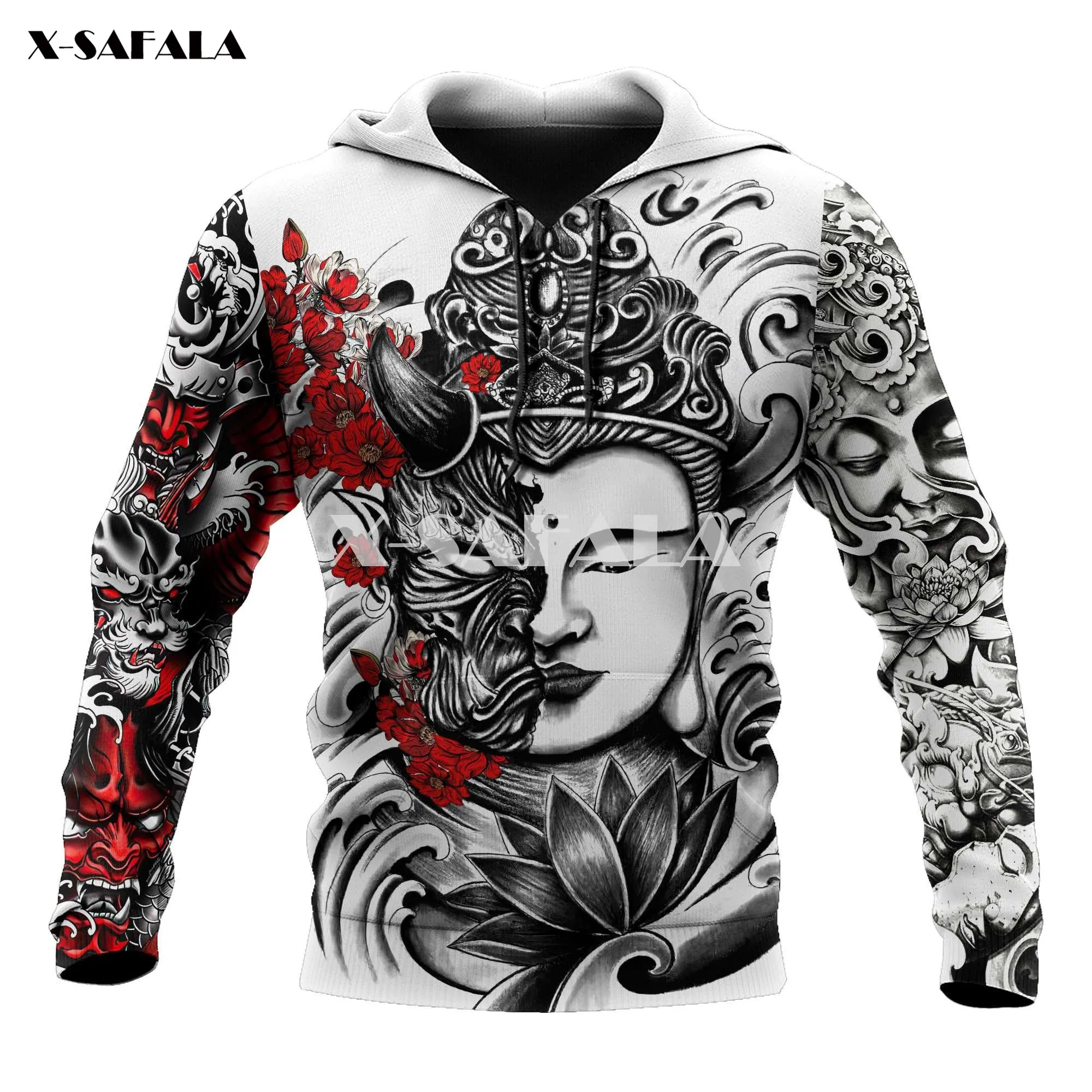 

Samurai Tattoo Buddhism and Oni Mask 3D Print XS-7XL Hoodie Man Women Harajuku Outwear Zipper Pullover Sweatshirt Unisex-1