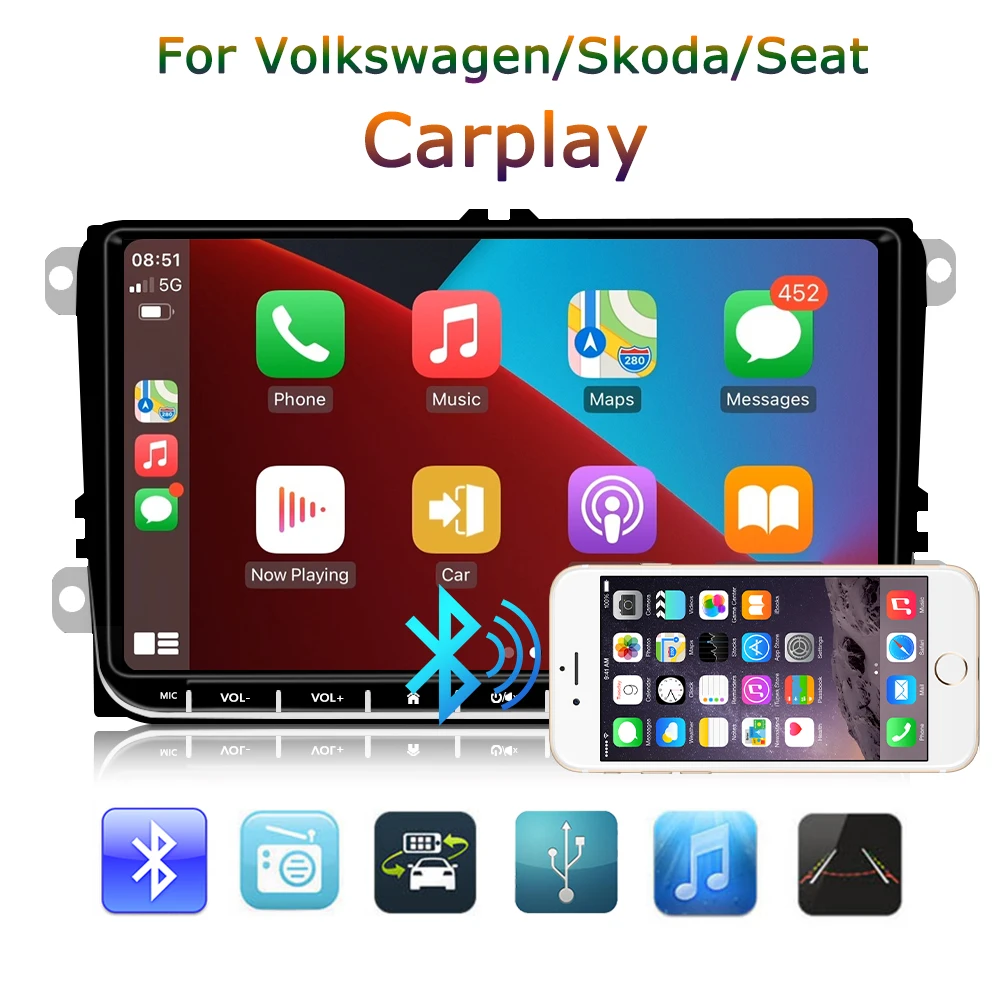 2 Din Car Radio Android 10.0 GPS Carplay Multimedia Player for Volkswagen Skoda Octavia Golf 5 6 Touran Passat B6 Polo Tiguan | Автомобили