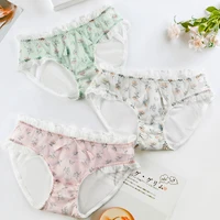 leechee japanese sexy lingerie mesh ladies cute panties bow floral print briefs lace underwear mid waist seamless underpants