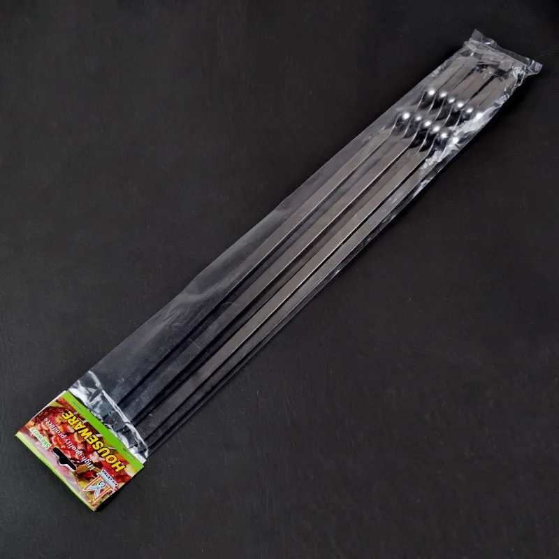 

21.6'' 55CM Stainless Steel Barbecue Skewer Sticks BBQ Forks Set Long Handle Kabob Skewers Flat Heavy Duty Camping Tools 6-12pcs