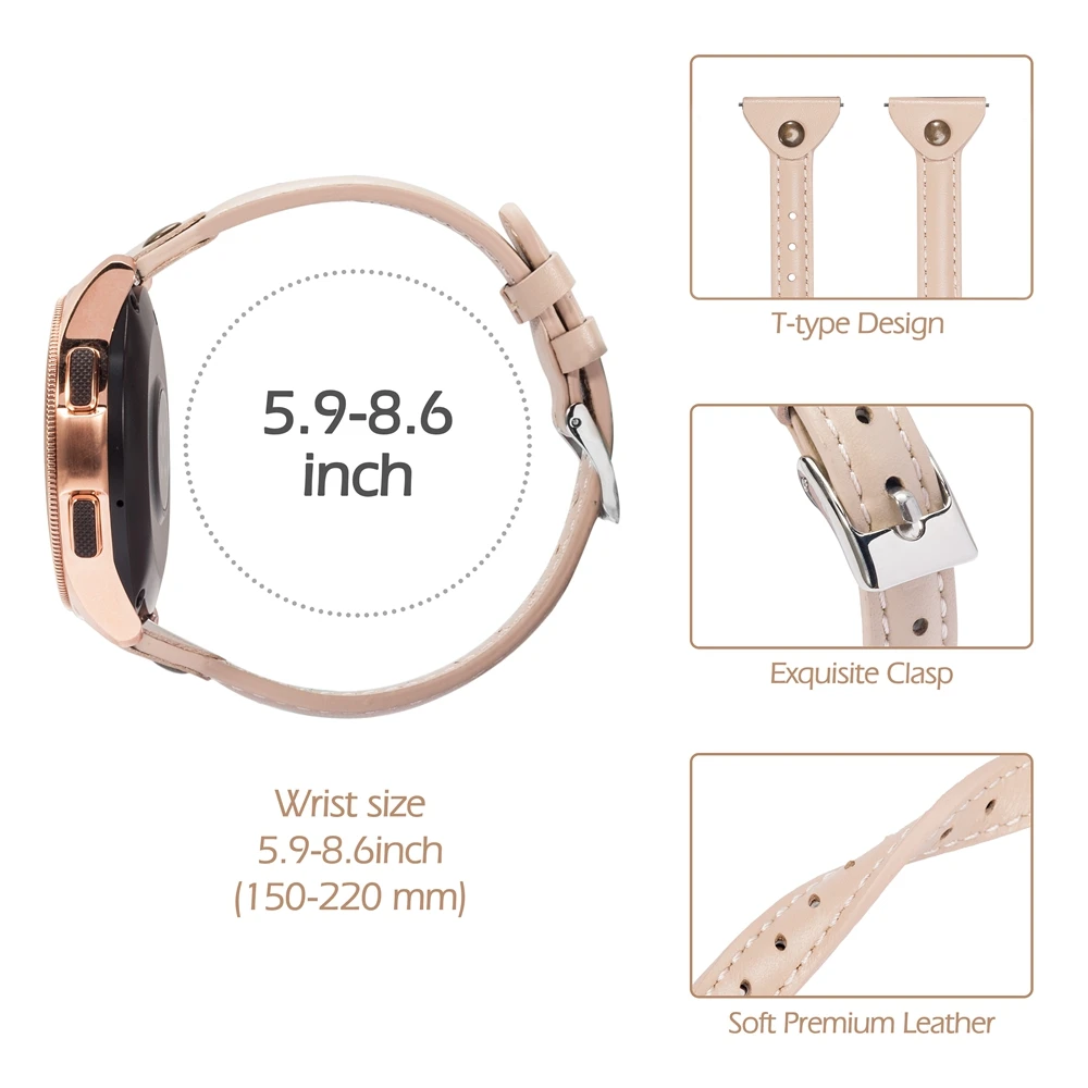 Тонкий ремешок для часов из натуральной кожи для samsung Galaxy Watch 42 мм 46 мм женский ремешок Серебристый Стальной ремешок с пряжкой для активных 2 40 мм 44 мм