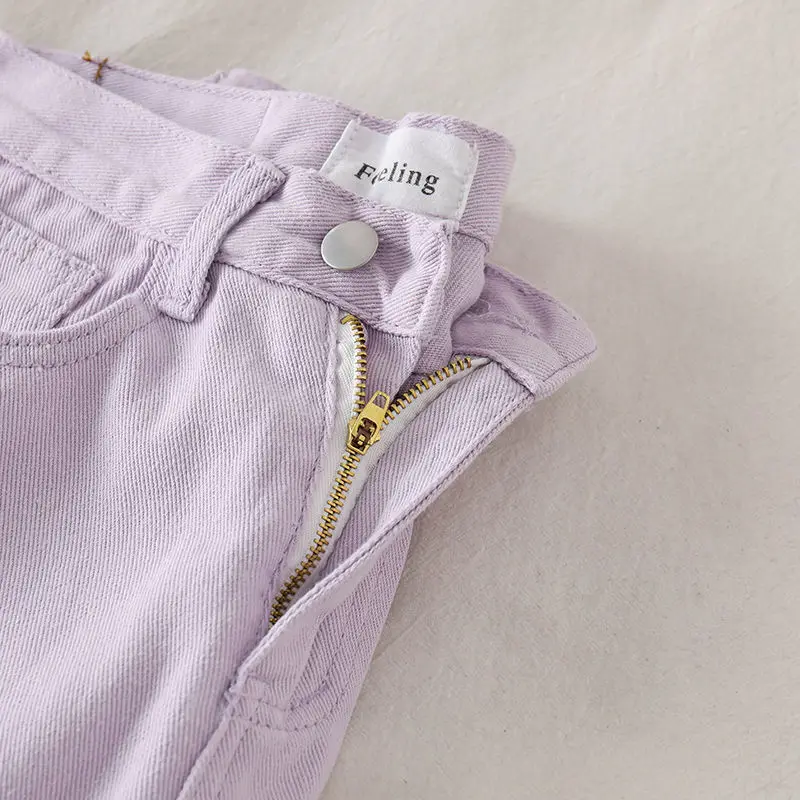 

Jeans Women Purple Loose High Waist Korean Style Sweet Students Simple Fashionable Ladies All-match Solid Leisure Bottom Newly