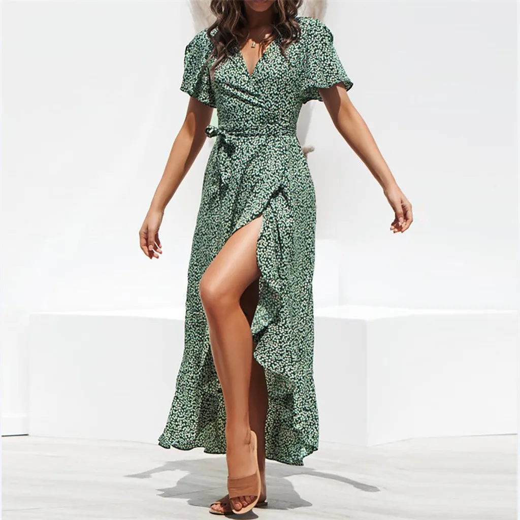 Bohe/летнее платье для женщин платья Зеленое Шифоновое Платье макси с рюшами