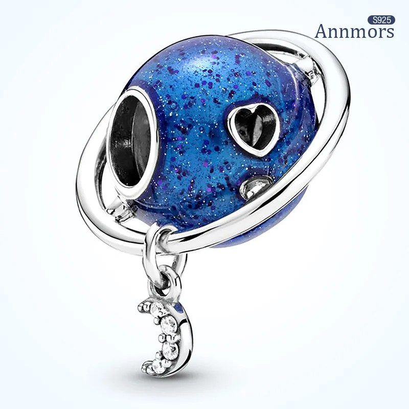 

Authentic The Blue Earth Charm Silver Plated Enamel Moon Around Fits Pandora Bracelet Charm Bracelet Bead for Jewelry Make