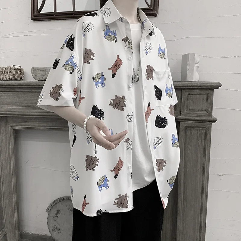 

Kong style art shirt men's summer non iron short sleeve shirt men's fashion brand ruffian loose half sleeve casual coat