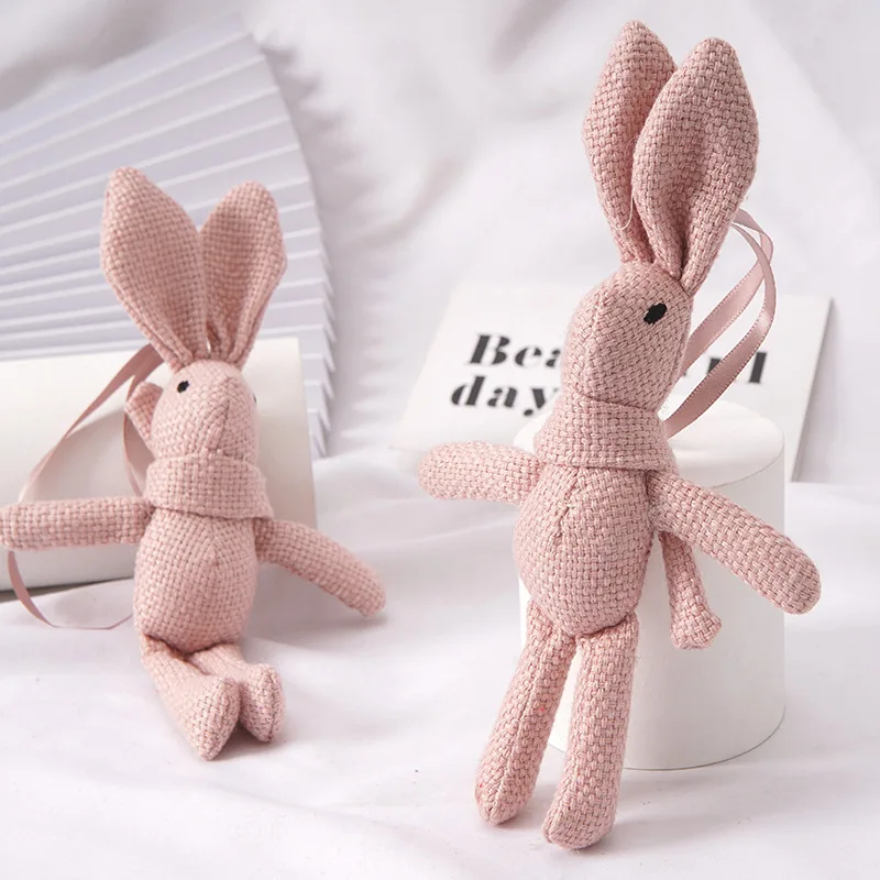 

20CM Cute Cartoon Rabbit Plush Toys Linen Cotton Stuffed Animals Dress Bunny Pendant Bag Key Chain Toy for Baby Gift
