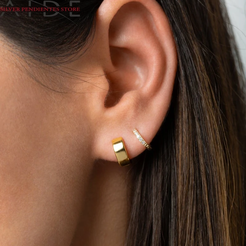 

AIDE Fashion 925 Sterling Silver Hoop Earrings Wide Round Women's Earrings 2021 Trend Jewelry Glossy Brincos Pendientes Mujer