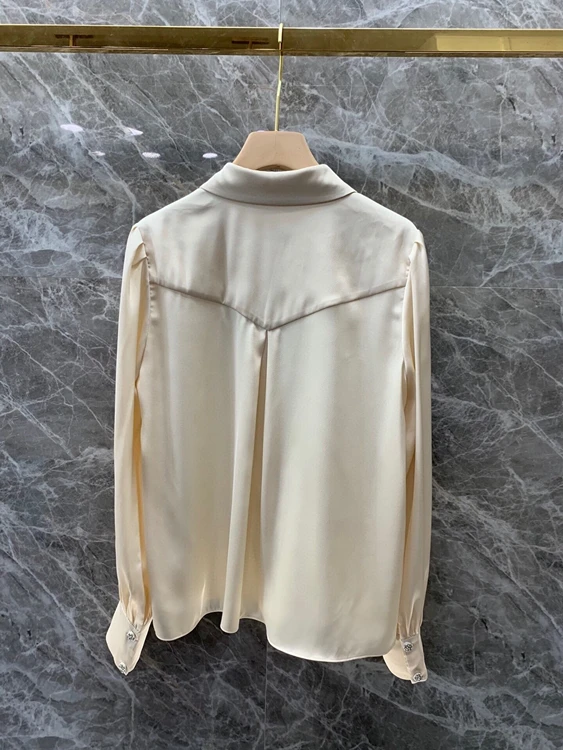 

2021 early spring new women's lapel color matching bow tie decoration long-sleeved all-match shirt 115
