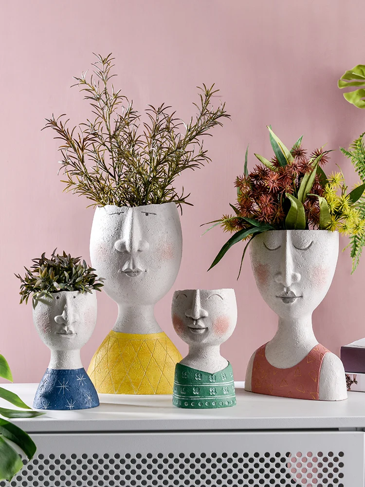 

Ins Nordic Creative Home Decore Simple Personality Art Portrait Flower Head Flower Pot Vase Garden Balcony Decoration Ornaments