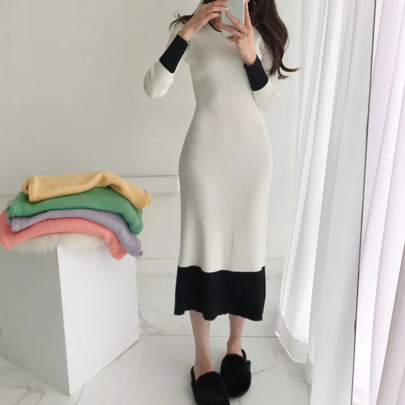 

Autumn Winter Ladies Retro Round neck Knitting Sweater Dresses 2022 Korea Slim Sexy Women Office luxury evening dress Vestidos