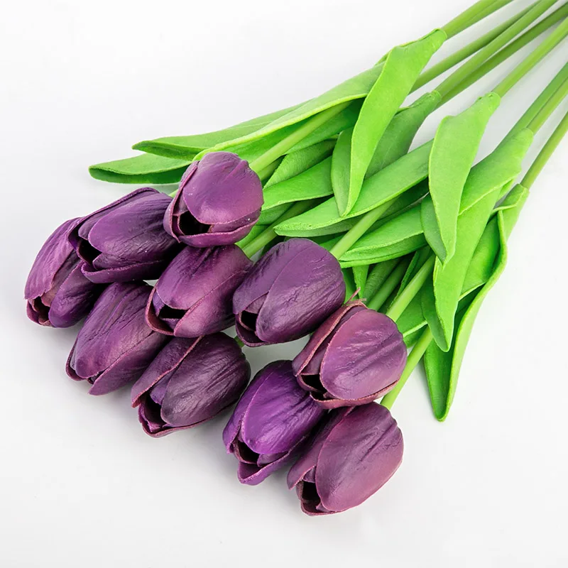 purple 1 шт. искусственная кожа латексные тюльпаны искусственные цветы букет настоящий на ощупь тюльпан искусственные украшения мини для дома Свадебные украшения цветок - Цвет: purple