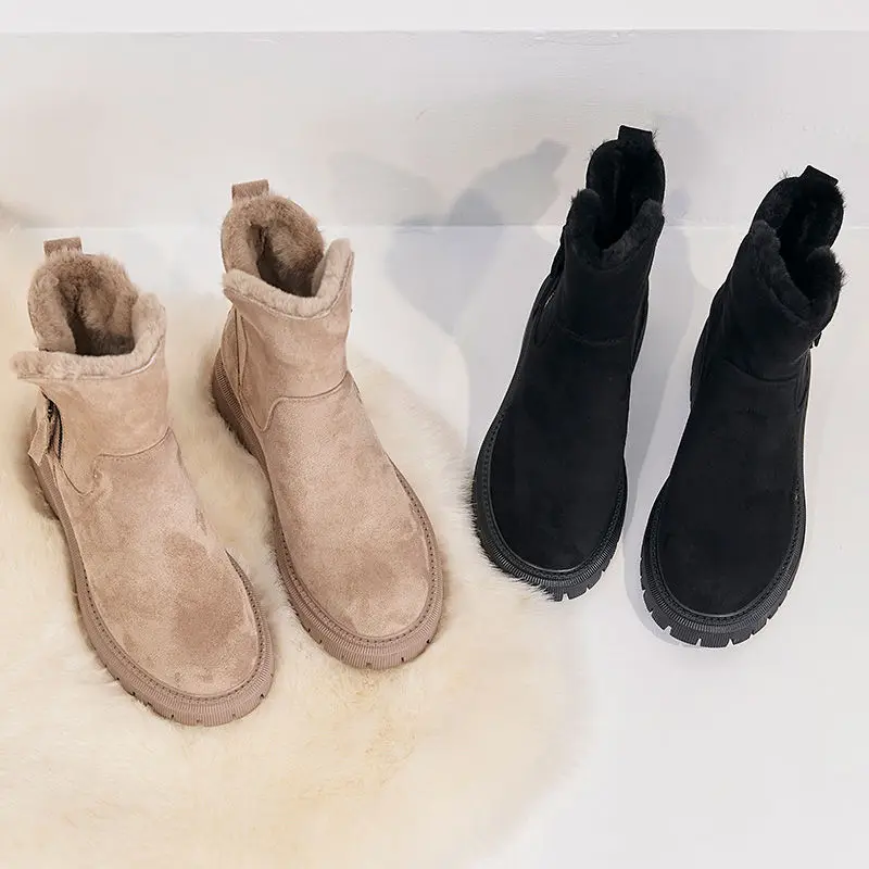 Women Winter New Korean Version Plus Velvet Warm Snow Boots Female Short Tube Cotton Boots Tassel Zipper  Boots Cotton Shoe