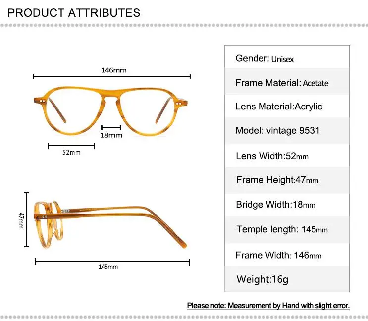 

Acetate Pilot Design Glasses Frame Retro Unisex Prescription Lens Optical Eyewear Goggle Anti-fatigue Vintage Reading Eyeglasses
