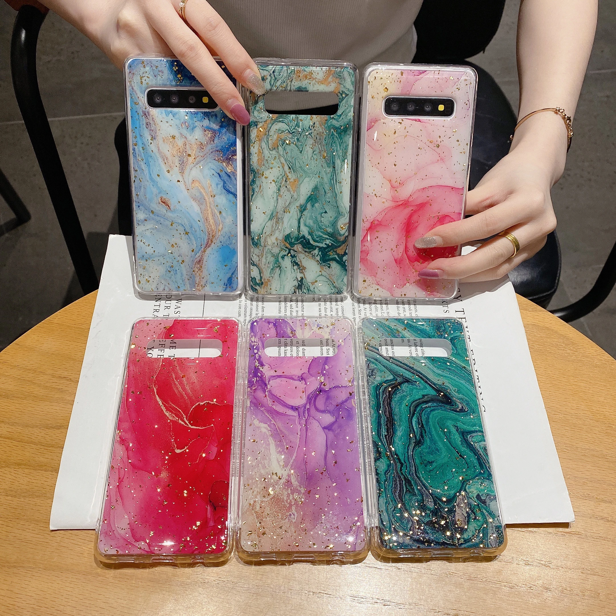 

Fashion Luxury Glitter Marble Texture Phone Case For Samsung Galaxy A20 A30 A40 A50 A30S A50S A70 S10 S10E PLUS Note10 F62 Cover