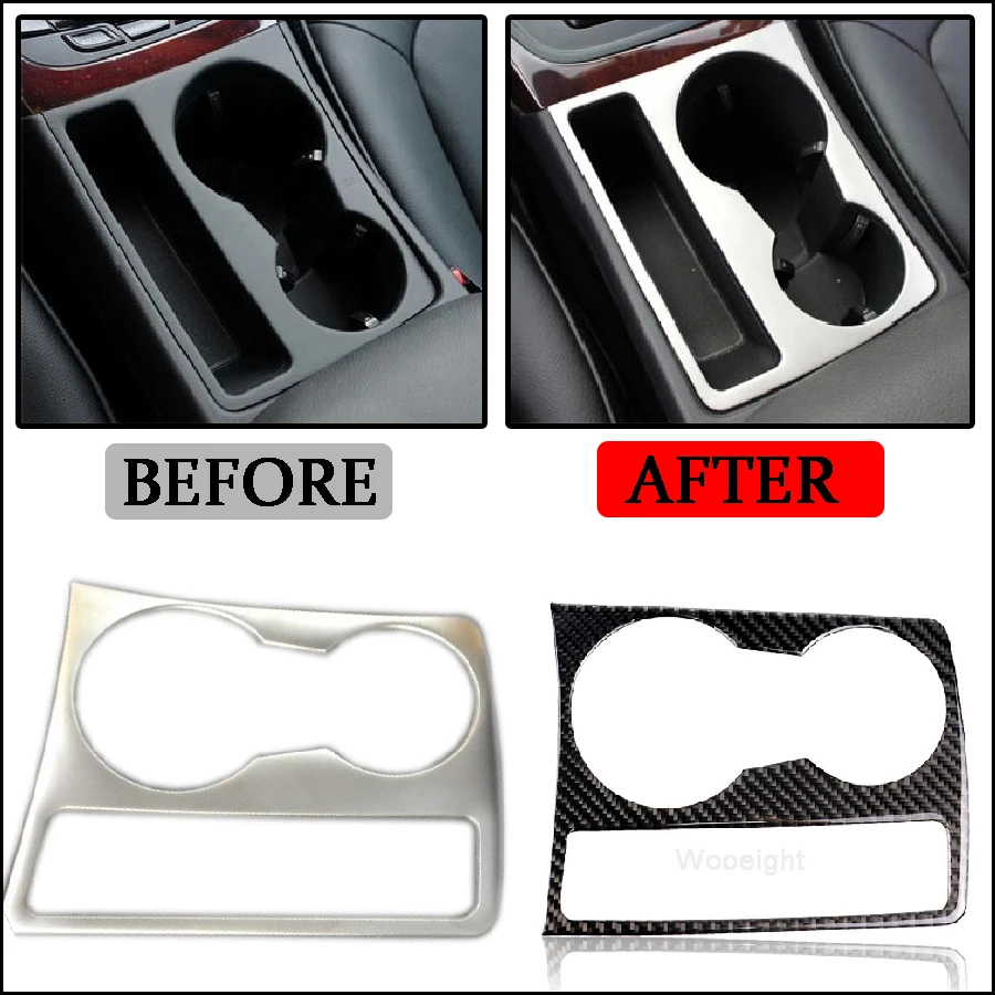 

Wooeight Carbon Fiber Silver Car Center Console Water Cup Holder Panel Cover Trim Fit For AUDI A4LA5B8 2009-2014 2015 2016 LHD