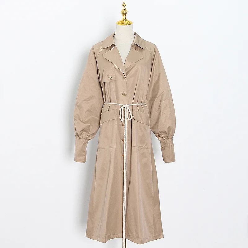 

GALCAUR Black Trench Coat For Women Lapel Long Sleeve High Waist Lace Up Bowknot Midi Casual Coat Female 2020 Autumn Fashion New