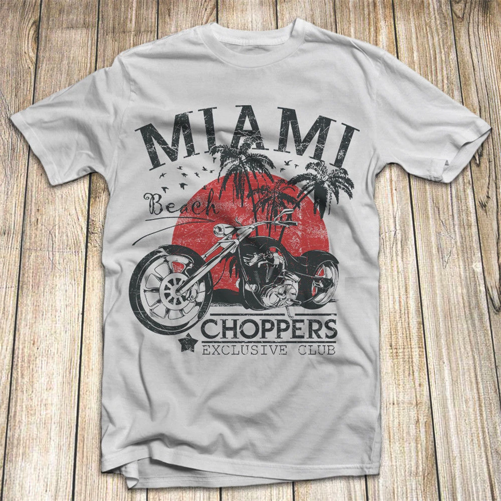Мужская футболка с круглым вырезом Miami Choppers Bikers Club 100% хлопок размеры S-3XL Сделано в