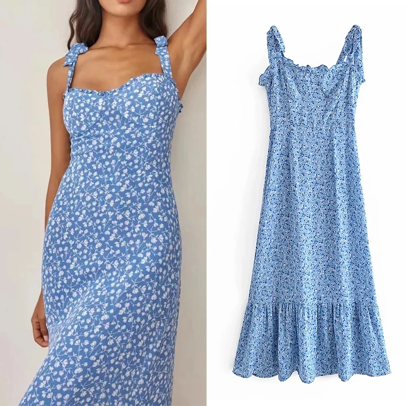 

WESAY JESI 2021 Summer Dress Flower Print Fashion Sweet Mid-length Dress Sleeveless Retro Temperament Elegant Girly Style Dress