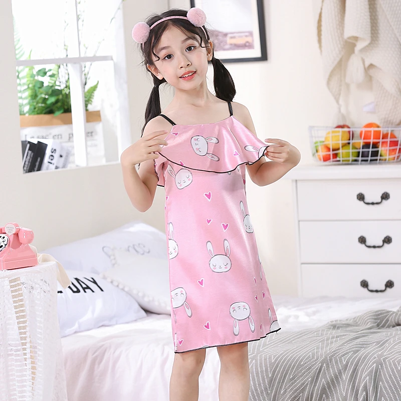 Летняя шелковая атласная мягкая ночная рубашка для девочек 2 14 лет с узором Личи