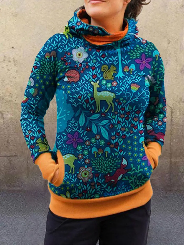 Женская винтажная толстовка с капюшоном 3D-принтом оленя в европейском стиле