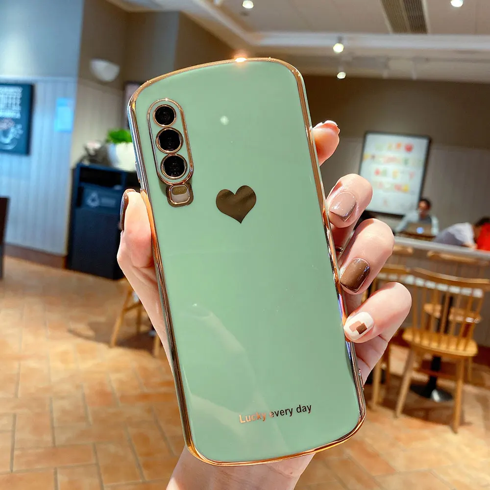 Boucho Mạ Điện Hình Bầu Dục Dành Cho Huawei Honor 30 P30 P40 Giao Phối 30 Pro Nova 7 SE Cao Cấp Màu Trơn họa Tiết Trái Tim Bìa Mềm cute phone cases huawei