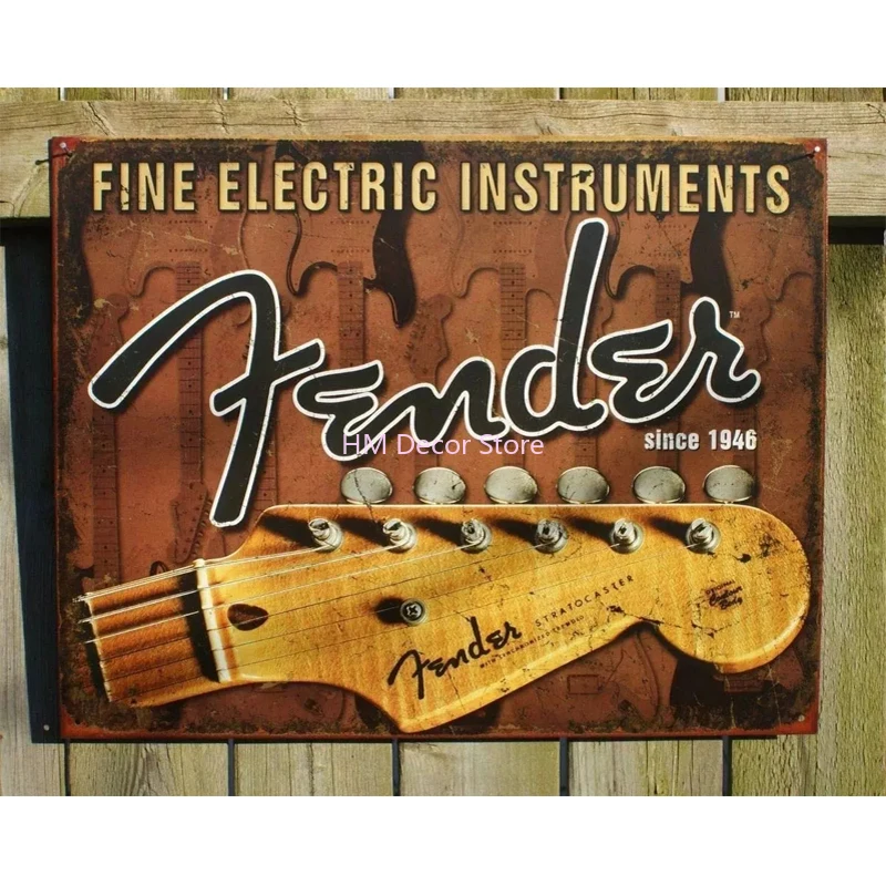 

Fender Headstock Metal Tin Sign Studio Strat Stratocaster Guitar Bass Music Tin Sign 8x12 Inches