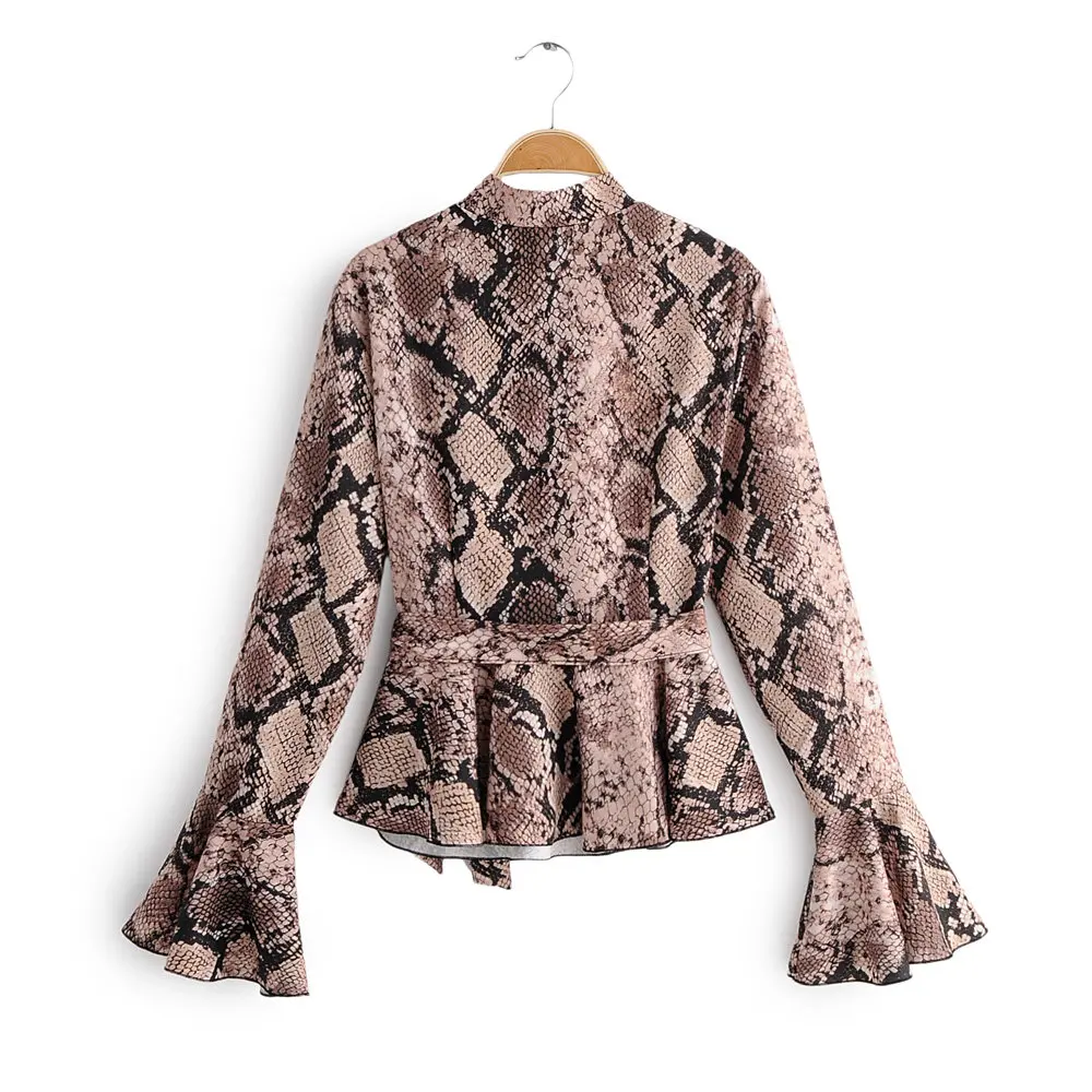 Женская винтажная Блузка-кимоно с принтом змеиной кожи v-образным вырезом