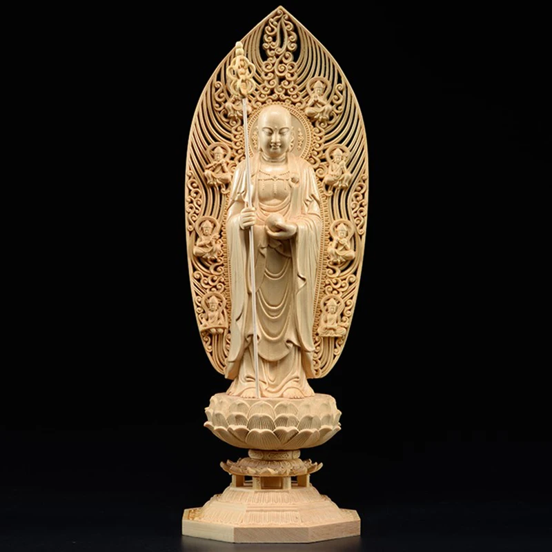 New solid wood Dizang Bodhisattva statue, Solid wood carving  home decoration feng shui statue, Large high-quality Buddha statue