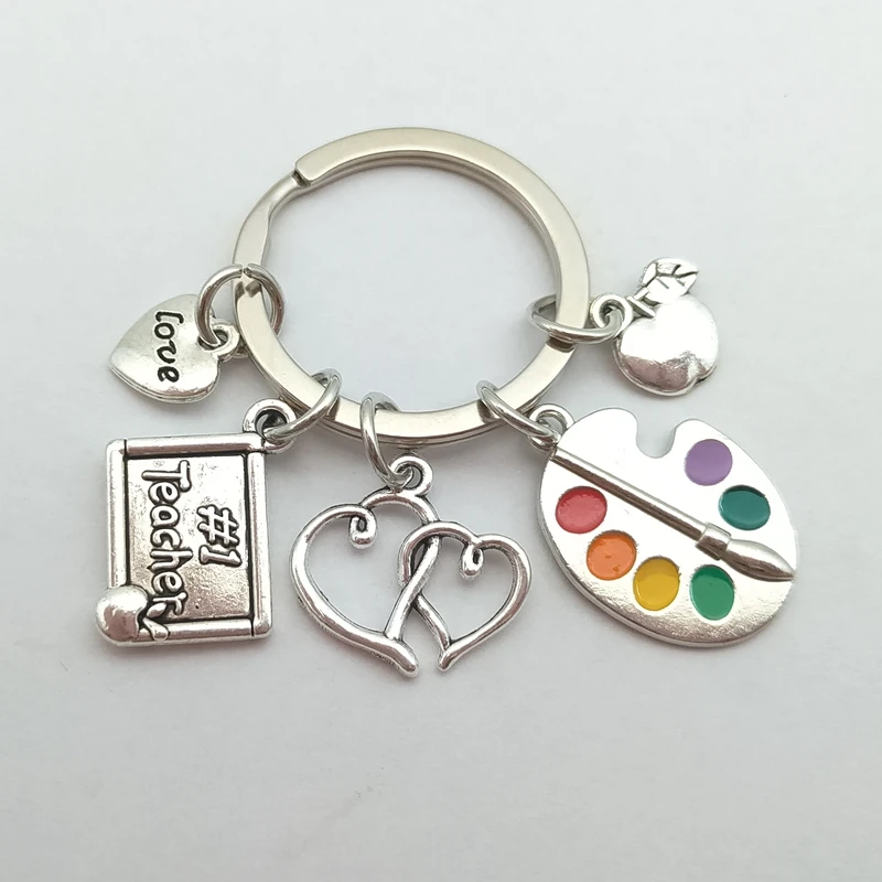 Брелки с красным яблоком для учителей цепочка ключей большим сердцем учения