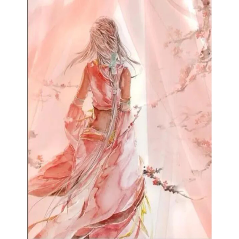 

Pink Girl 5D DIY Diamond Painting Full Square/Round Drill Back View Embroidery Cross Stitch Mosaic Room Decor Gift CM11